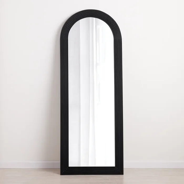 Black Carved Wood Arch Leaning Full Length Mirror