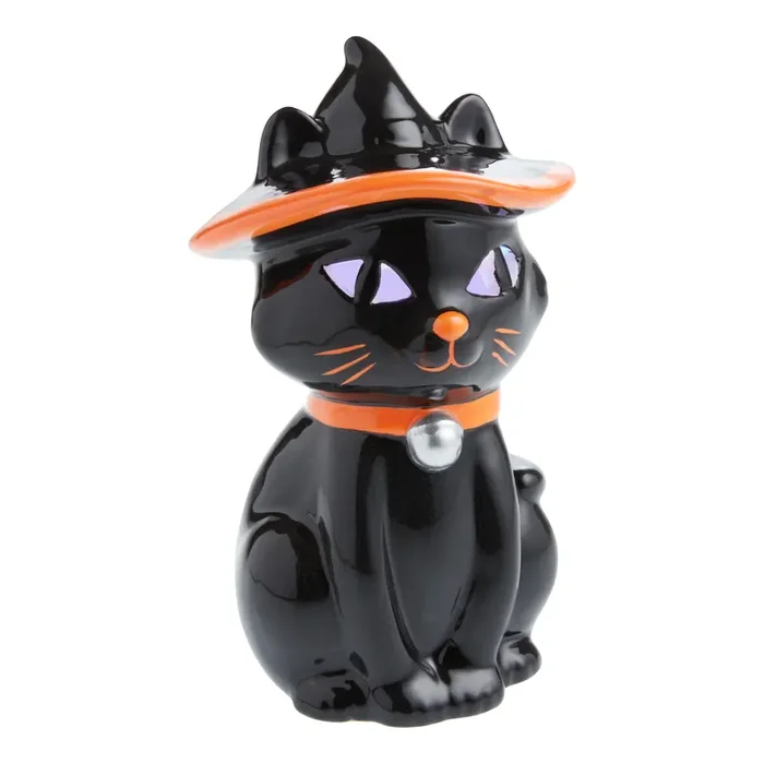 Black Ceramic Cat LED Light Up Decor