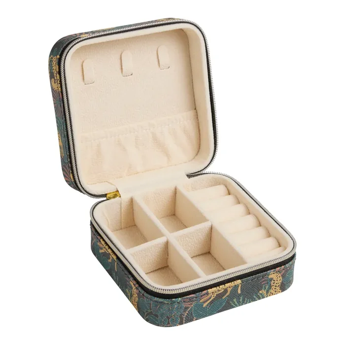 Black Faux Leather Leopard And Palm Travel Jewelry Box