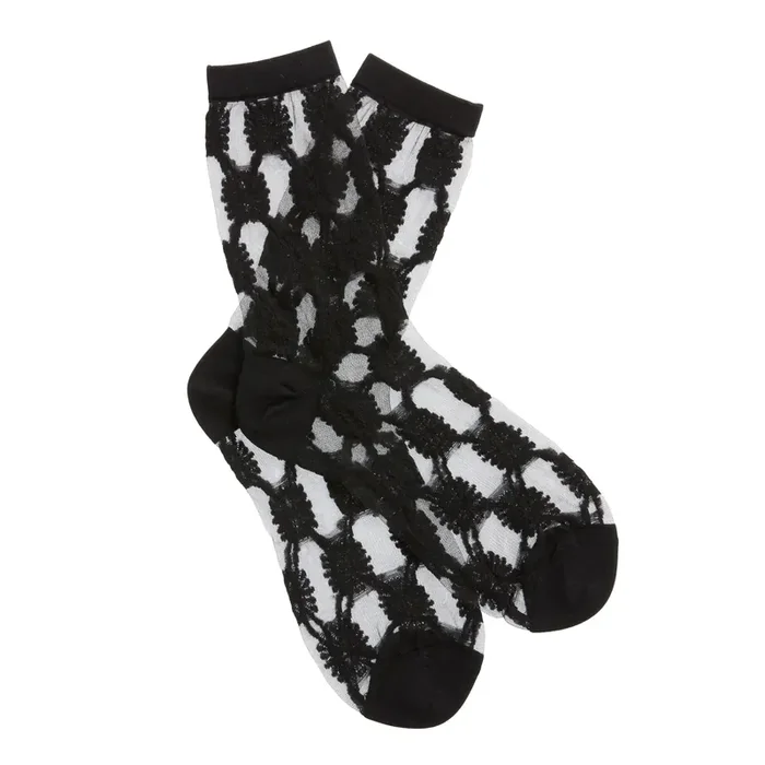 Black Geo Botanical Sheer Socks
