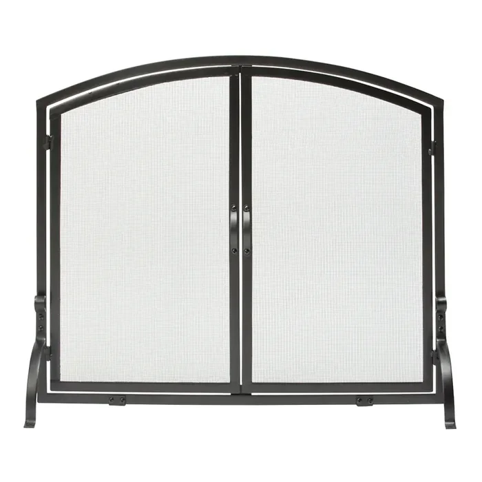 Black Iron Mesh 2 Door Arched Single Panel Fireplace Screen