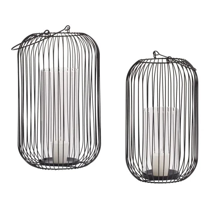 Black Metal Wire and Glass Candle Lantern