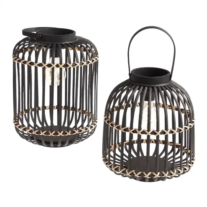 Black Natural Fiber Solar LED Lantern