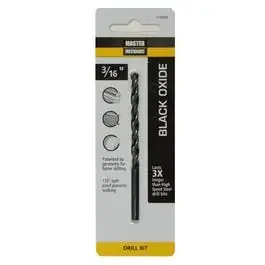 Black Oxide Drill Bits, 135 Split Point, 3/16 x 3.5-In.