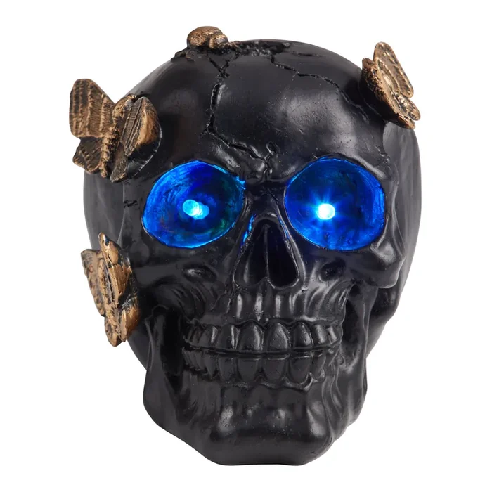 Black Skull With Moths Halloween LED Light Up Decor