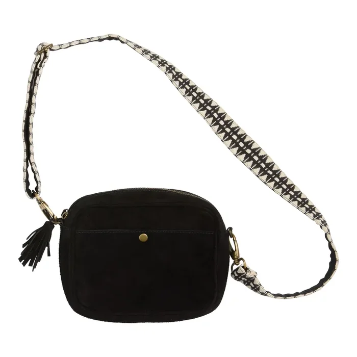 Black Suede Two Strap Crossbody Bag