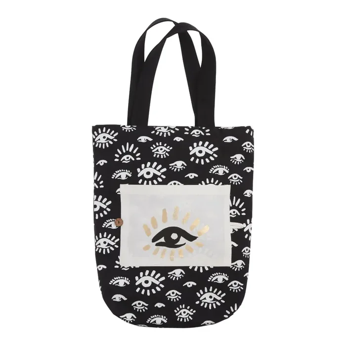 Black, White And Gold Evil Eye Canvas Tote Bag