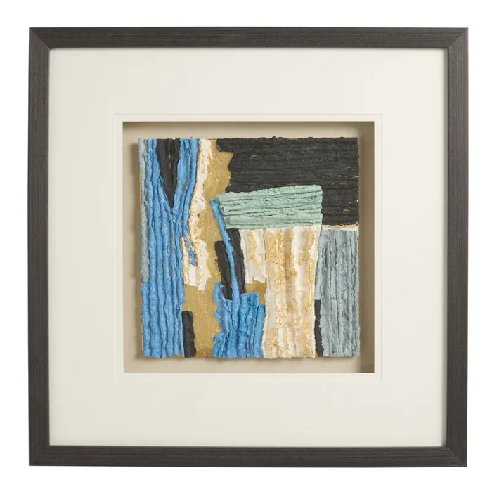 Blue and Gold Foil Rice Paper Shadow Box Wall Art