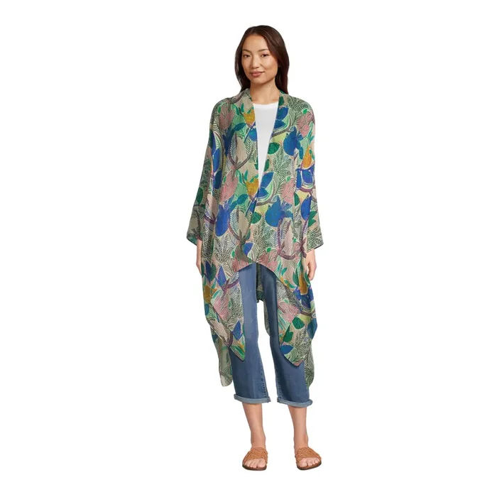 Blue and Green Floral Sheer Kimono