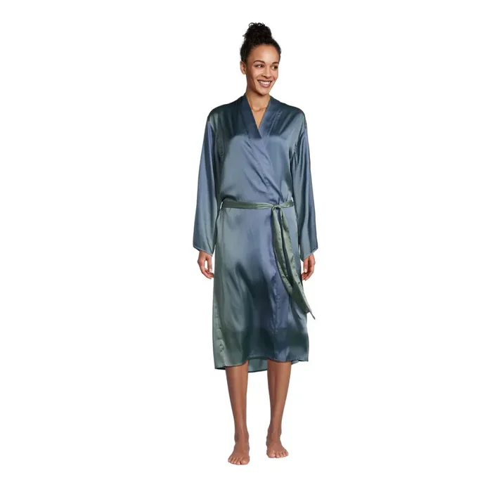 Blue And Green Ombre Satin Robe