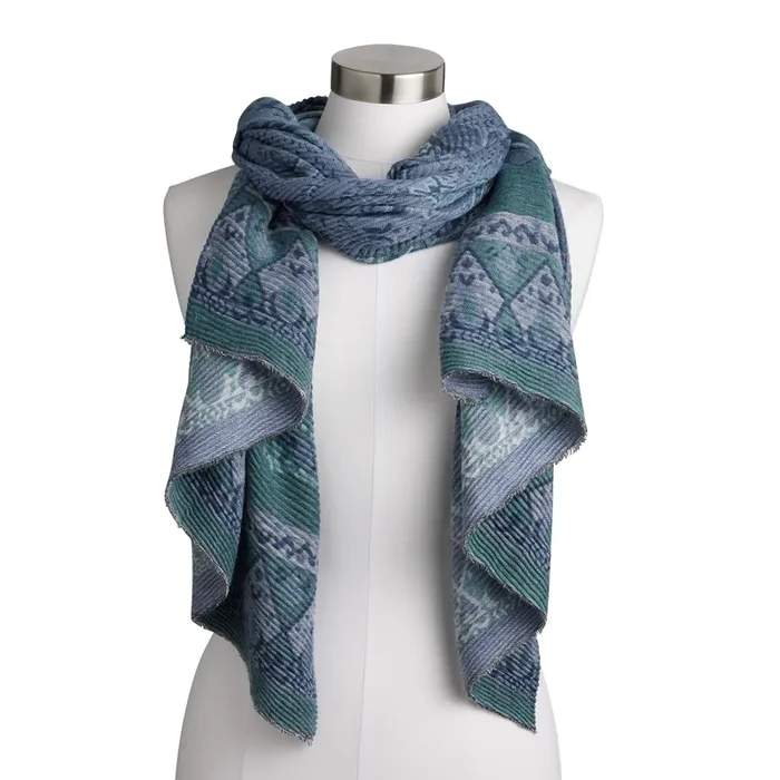 Blue And Green Textured Paisley Jacquard Scarf