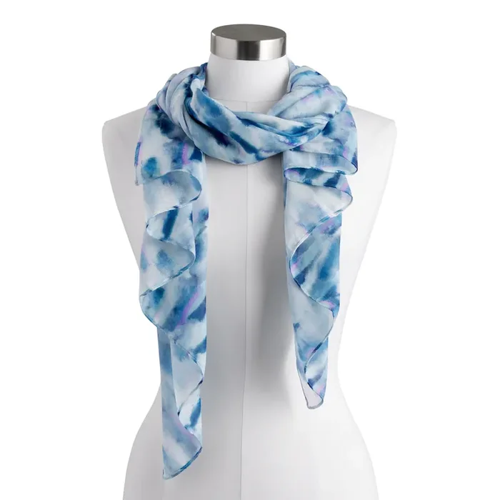 Blue And White Recycled Yarn Watercolor Scarf