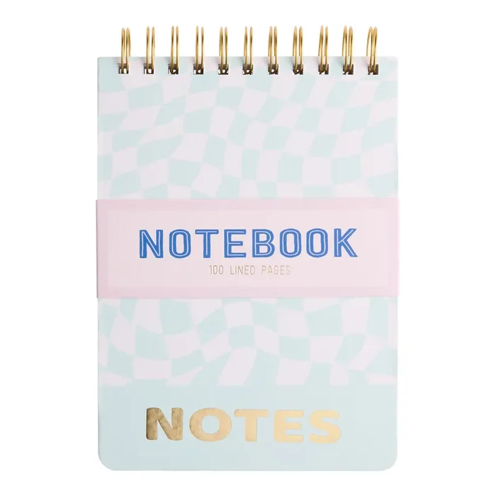 Blue and White Wavy Check Spiral Top Notebook