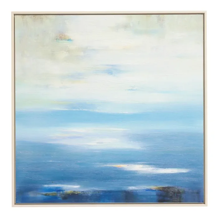 Blue Aquatic Abstract Landscape Framed Canvas Wall Art