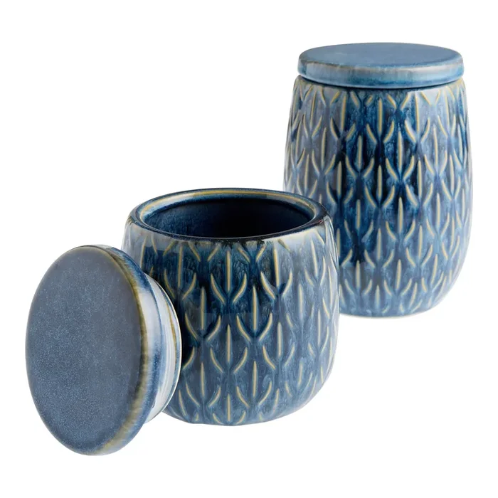 Blue Reactive Glaze Ceramic Geo Scales Storage Canister
