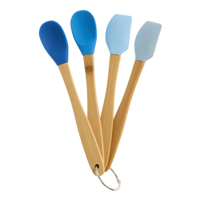 Blue Shades Silicone and Bamboo Cooking Utensils 4 Piece Set