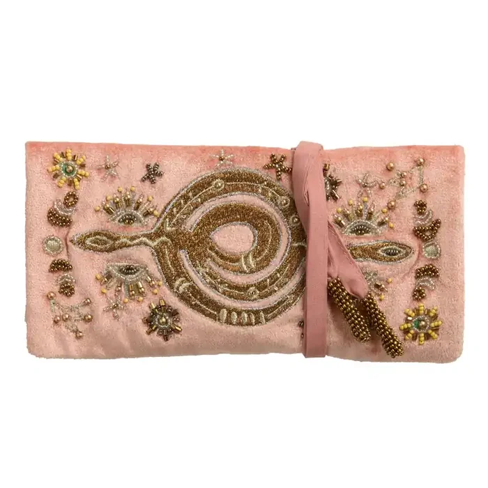 Blush Velvet Snake Beaded Embroidered Jewelry Roll