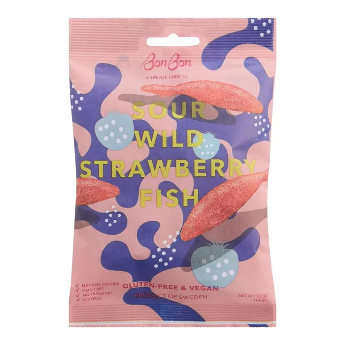 BonBon Sour Wild Strawberry Fish Swedish Gummy Candy