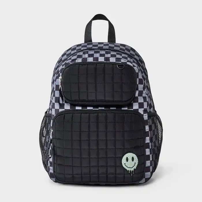 Boys‘ 16″ Two Pocket Checkered Backpack – Cat & Jack™ Black/Gray
