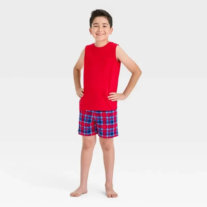 Boys‘ 2pc Plaid Tank Top and Pajama Set – Cat & Jack™ Red M