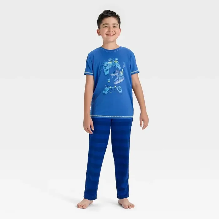 Boys‘ 2pc Short Sleeve Graphic T-Shirt and Pants Pajama Set – Cat & Jack™ Blue S