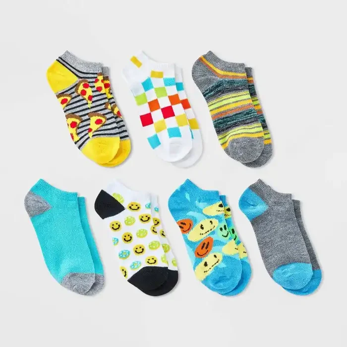 Boys‘ 7pk ‘smiley Pizza‘ Crew Socks – Cat & Jack™ M