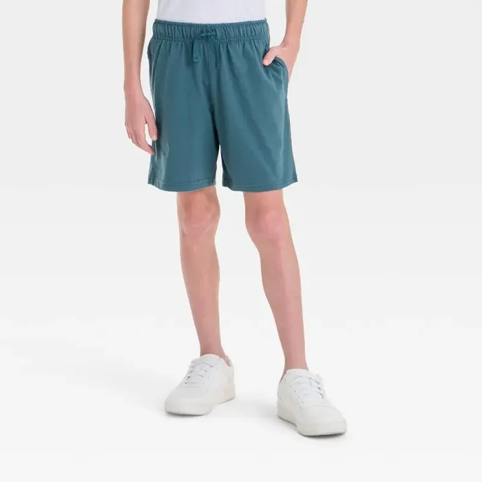 Boys‘ Above the Knee Pull-On Shorts – Cat & Jack™ Dark Teal Green L Midweight, Drawstring, Machine Wash