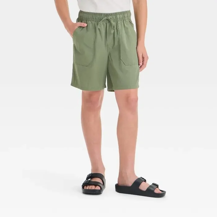 Boys‘ ‘Above the Knee‘ Pull-On Shorts – Cat & Jack™ Olive Green XL Cotton Twill, Mid Rise, Drawstring