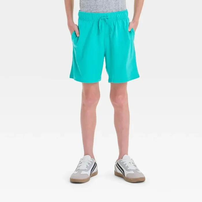 Boys‘ Above the Knee Pull-On Shorts – Cat & Jack™ Teal Green L Midweight Jersey, Cotton Blend, Flexible Drawstring, Machine Washable