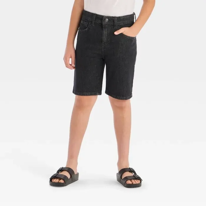Boys‘ Denim ‘At the Knee‘ Shorts – Cat & Jack™ Black 10 Adjustable Waistband, Stretch Denim