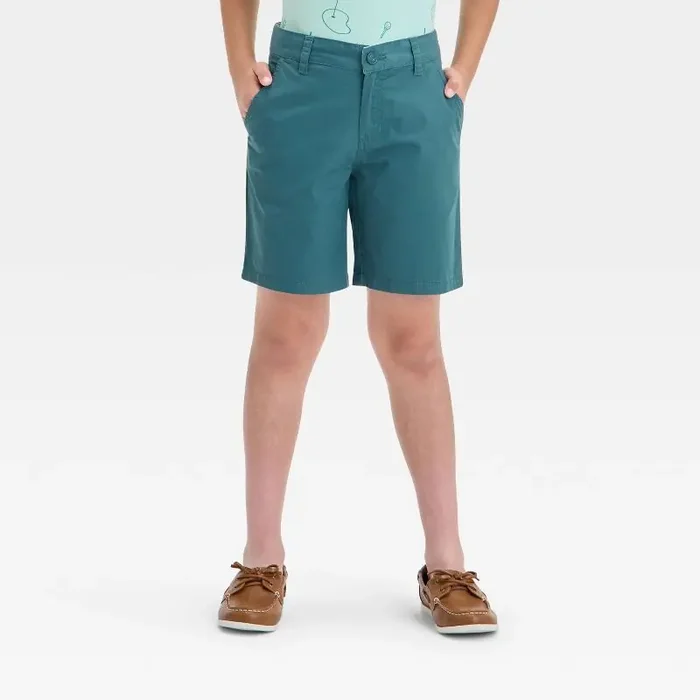 Boys‘ Flat Front ‘At the Knee‘ Chino Shorts – Cat & Jack™ Green 10 Cotton Twill, Adjustable Waistband