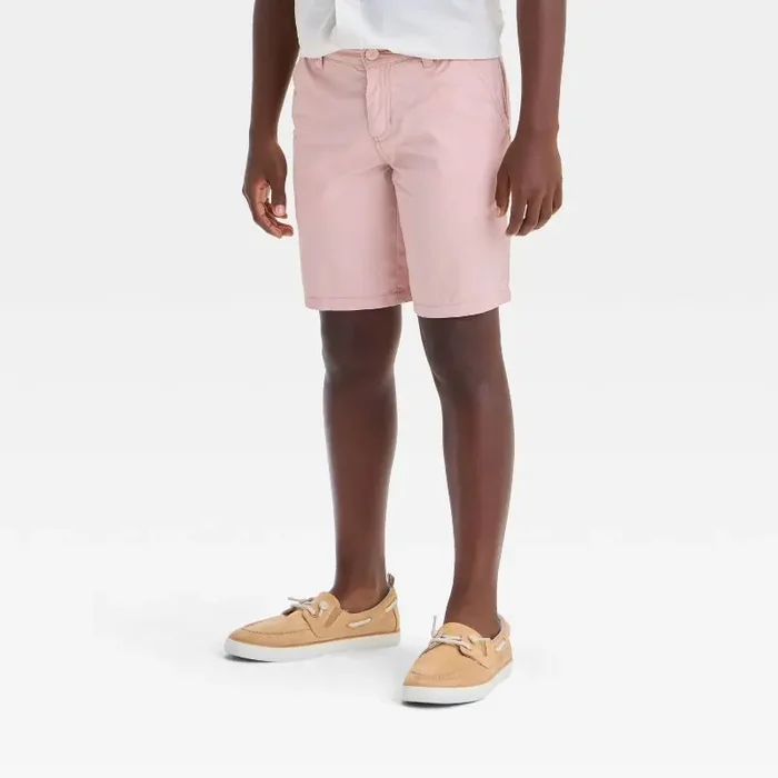Boys‘ Flat Front ‘At the Knee‘ Chino Shorts – Cat & Jack™ Pink 4 Cotton Twill, Adjustable Waistband