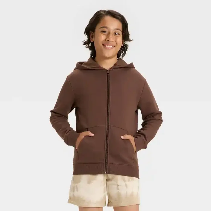 Boys‘ Fleece Zip-Up Hooded Sweatshirt – Cat & Jack™ Brown XL