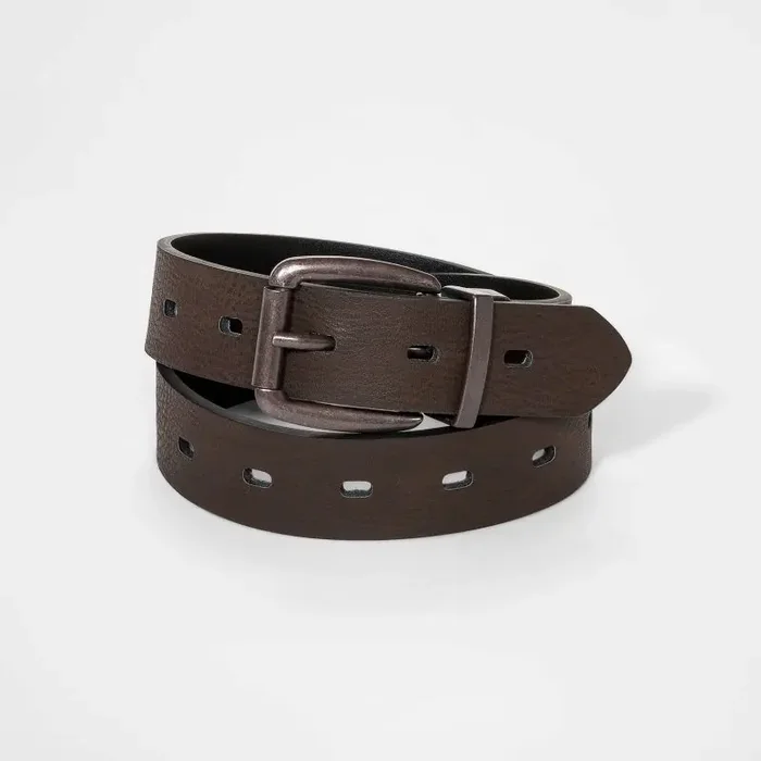 Boys‘ Laser Cut Reversible Belt – Cat & Jack™ Black/Brown L Kids Accessory, Solid Pattern