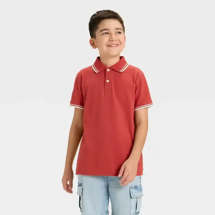 Boys‘ Short Sleeve Tipping T-Shirt – Cat & Jack™ Brick Red/White L