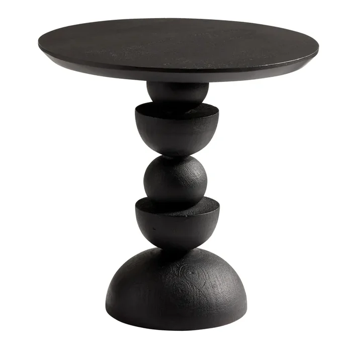 Brecken Round Distressed Black Wood Pedestal Side Table