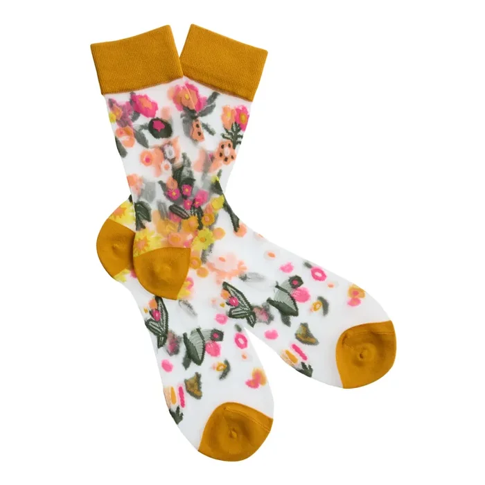 Bright Multicolor Floral Sheer Socks