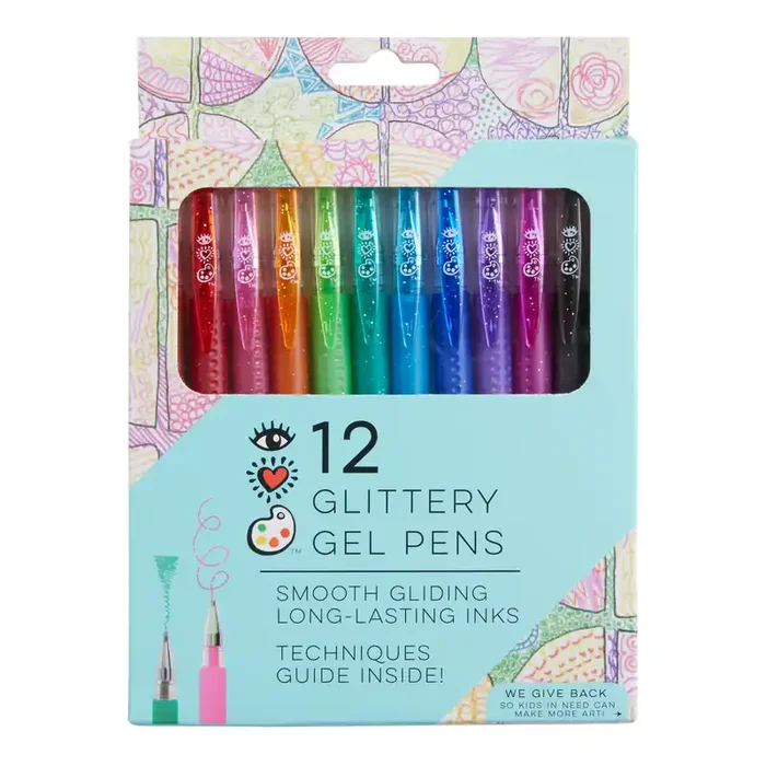 Bright Stripes Glittery Gel Pens 12 Pack