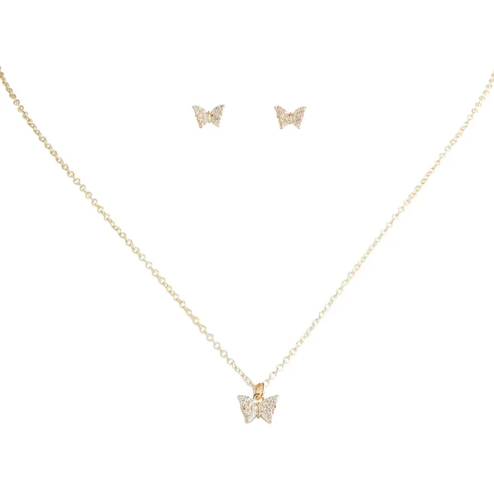 Butterfly 14k Gold Plated Necklace And Earring Set