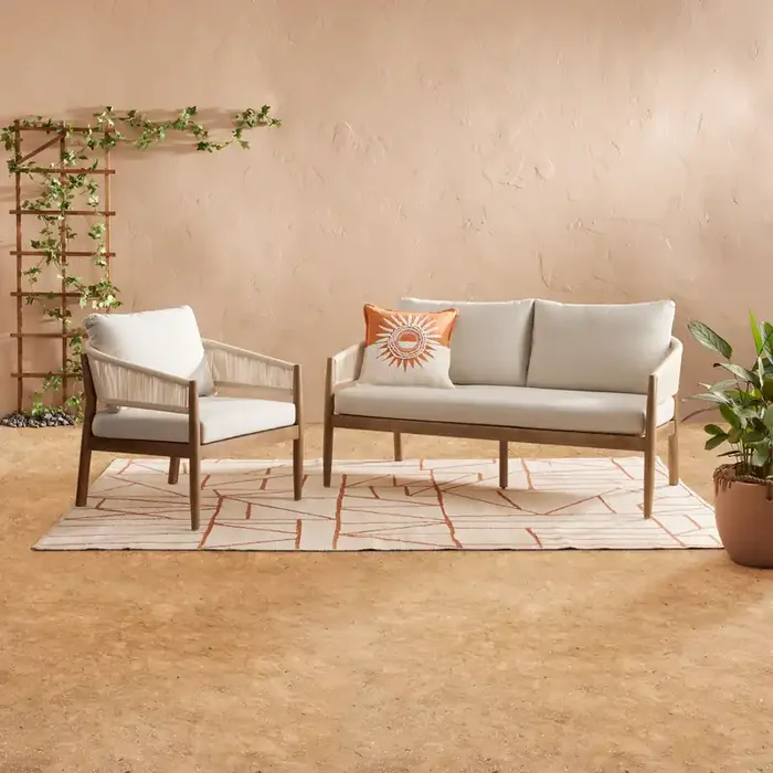 Cabrillo Acacia Wood and Rope 2 Piece Outdoor Furniture Set