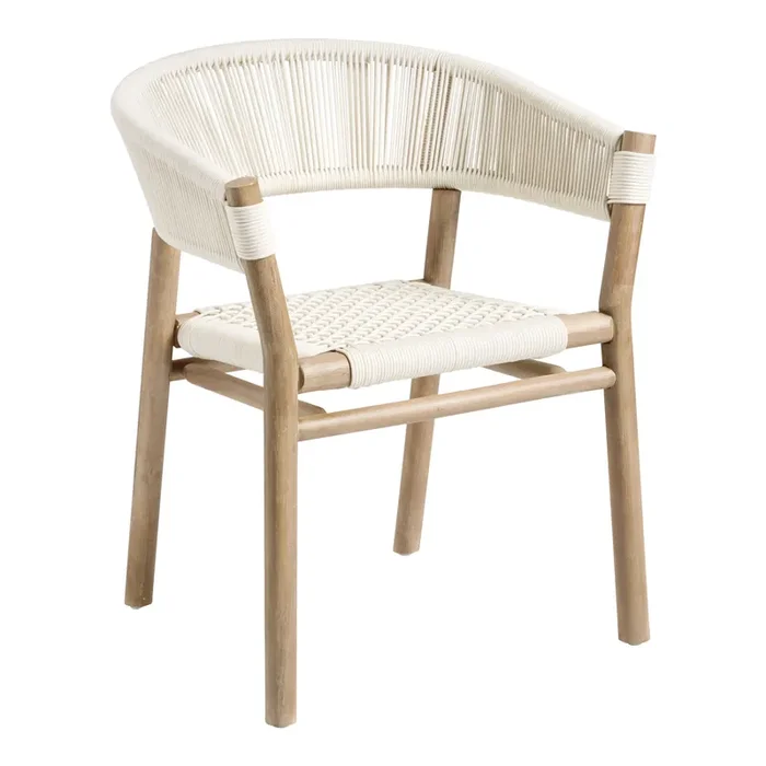 Cabrillo White Acacia Wood and Rope Outdoor Dining Chair