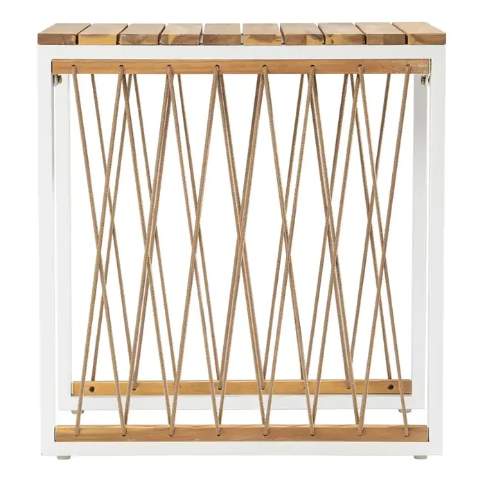 Caguas Acacia Wood and White Metal Outdoor End Table