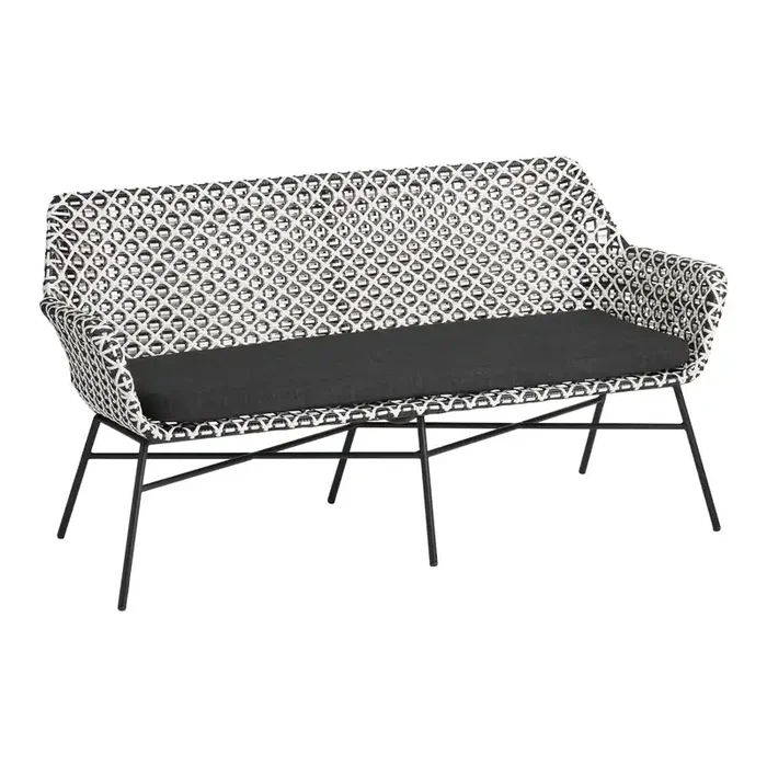 Calabria Black and White All Weather Wicker Outdoor Loveseat
