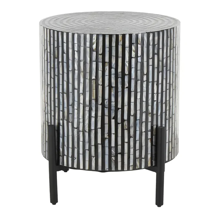 Calitang Round Silver Mother-of-Pearl Inlay Geo Side Table
