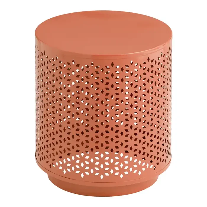 Canberra Round Coral Punched Metal Geo Outdoor Stool