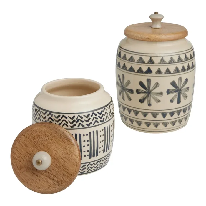 Caravan Ivory and Black Ceramic Storage Canister