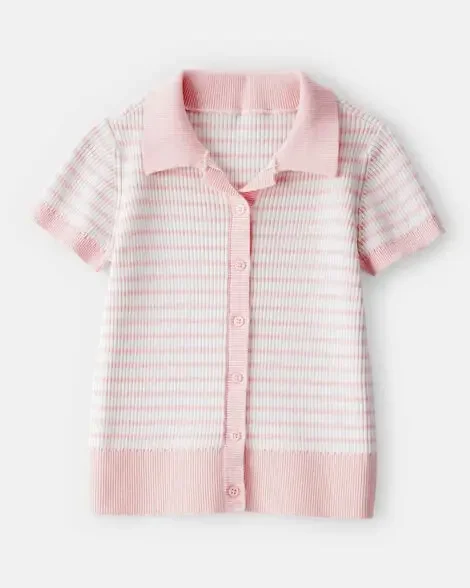 Carters Kid Striped Button-Down Short-Sleeve Tee Pink 5