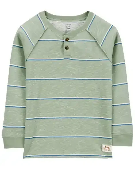 Carters Kid Striped Henley Tee Green/Blue 10