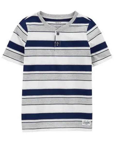 Carters Kid Striped Henley Tee Grey/Navy 4