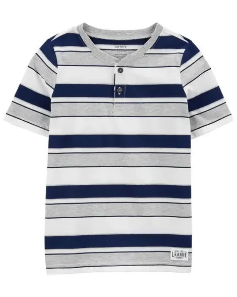 Carters Kid Striped Henley Tee Grey/Navy 5